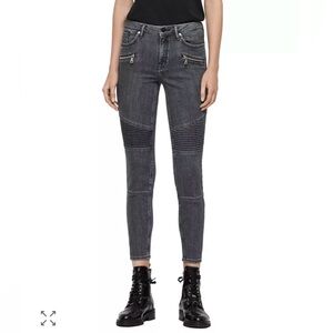 ALLSAINTS Grace Biker Moto Skinny Jeans Gray/ Black Zip Detail Cropped Size 31